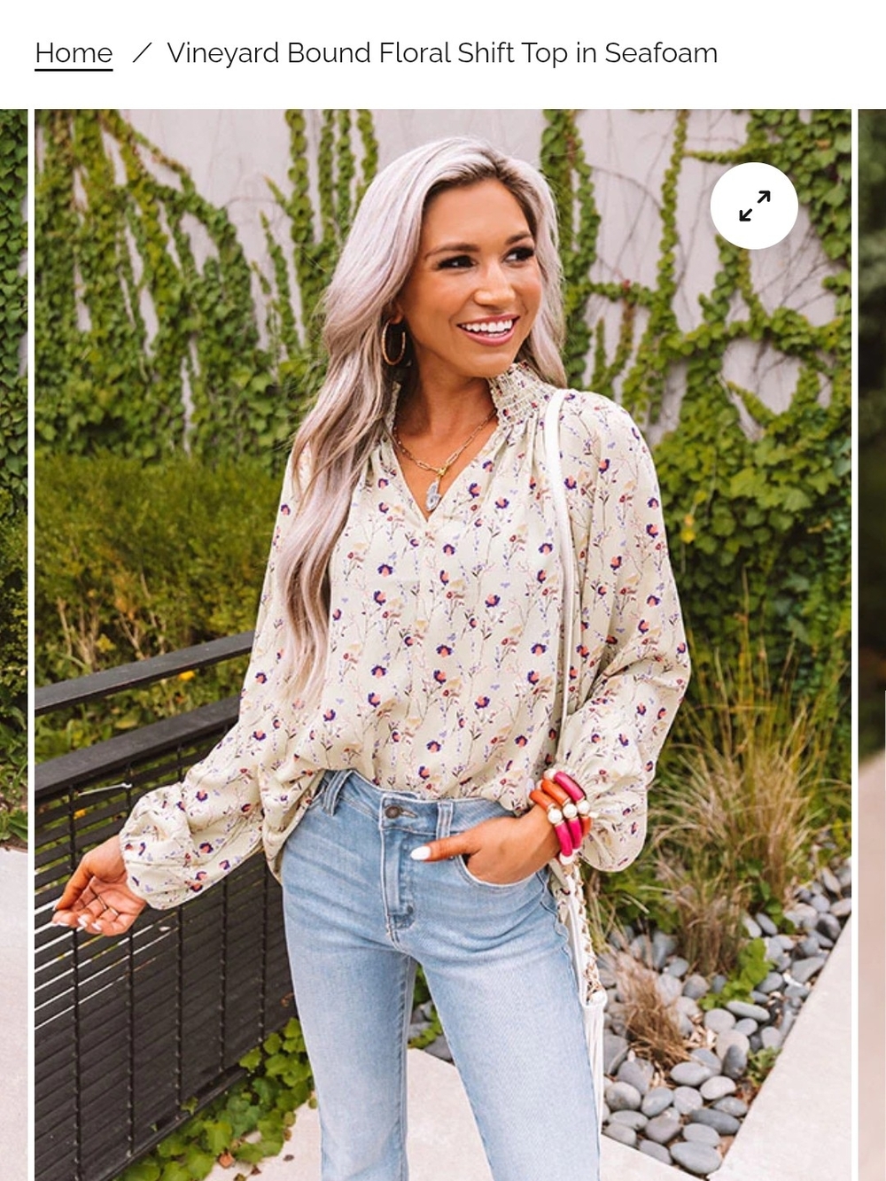 Impressions Cream Floral V-Neck Blouse